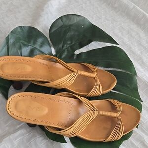 Verove Women's Mustard Yellow Sandals Y2K Kitten Heel Boho Bohemian Summer Shoes